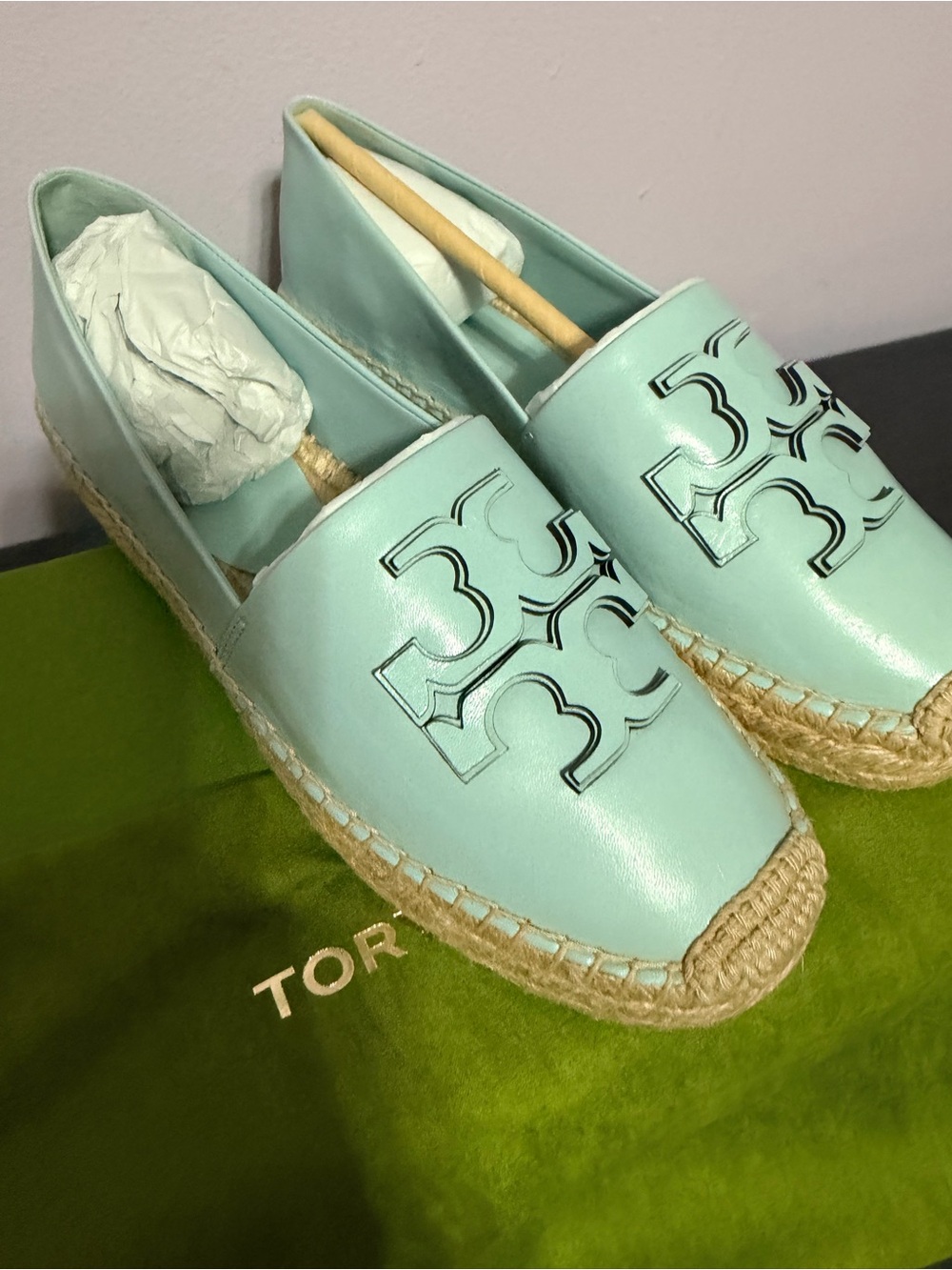 Tory Burch Double T Espadrilles Mint Green Size 7 – NEW IN BOX